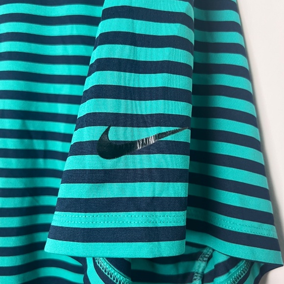 Nike Golf Dri Fit Performance Teal Blue Striped Black Swoosh Polo Shirt Mens 2XL - Picture 9 of 10